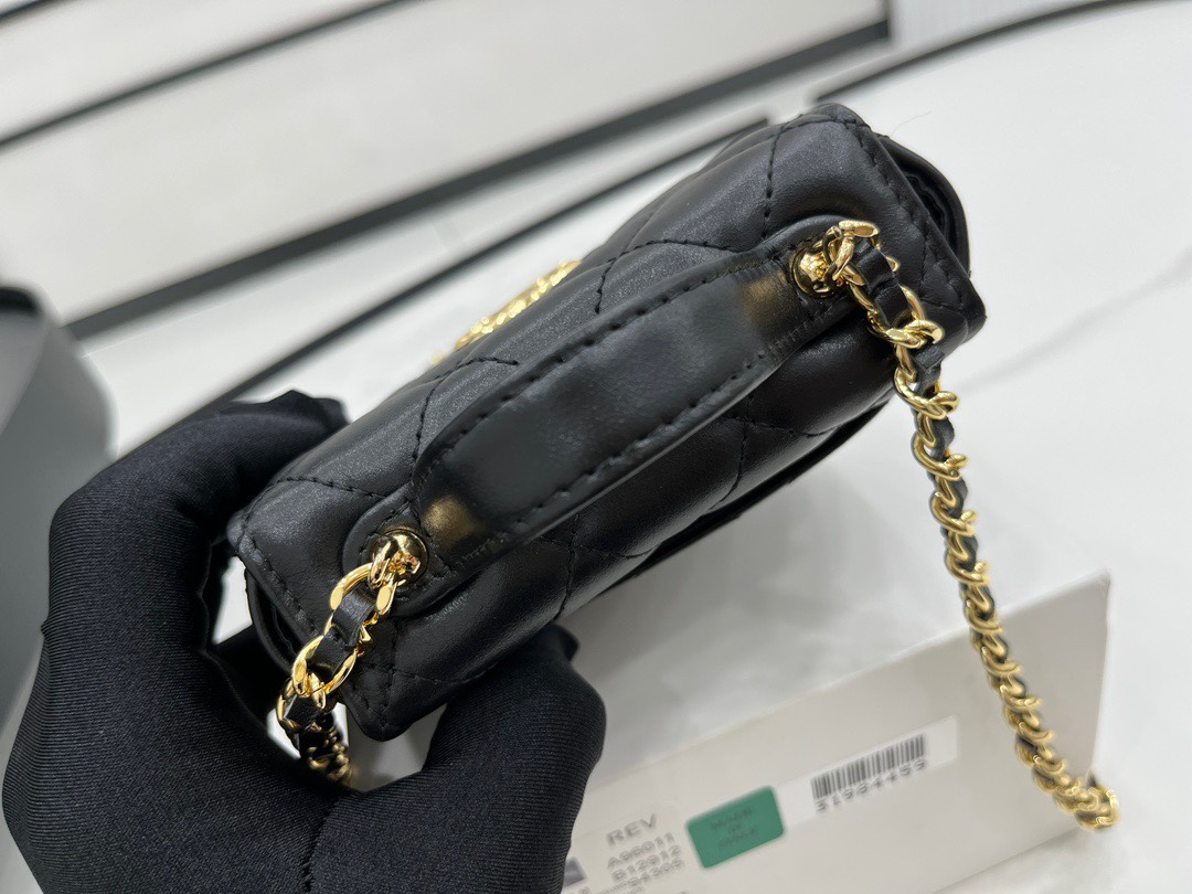 Bagsaaa Ch**el Clutch With Chain AP3378 Black - 11.5 × 12.5 × 3.5 cm