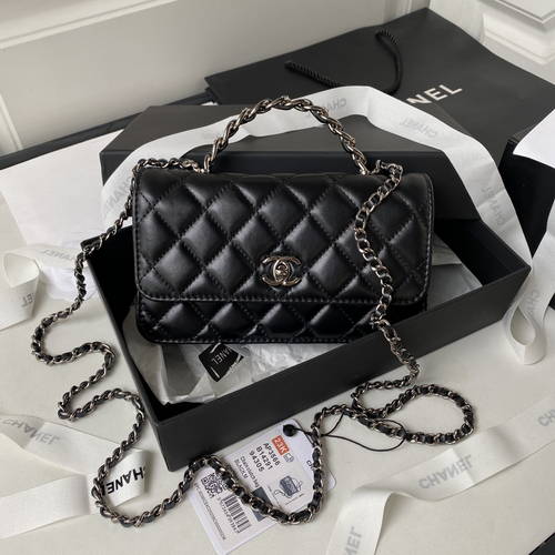 Bagsaaa Ch**el Clutch With Chain AP3566 Black - 11 × 18.5 × 6 cm