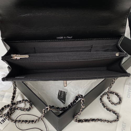 Bagsaaa Ch**el Clutch With Chain AP3566 Black - 11 × 18.5 × 6 cm