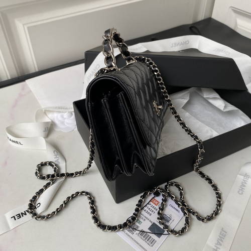 Bagsaaa Ch**el Clutch With Chain AP3566 Black - 11 × 18.5 × 6 cm