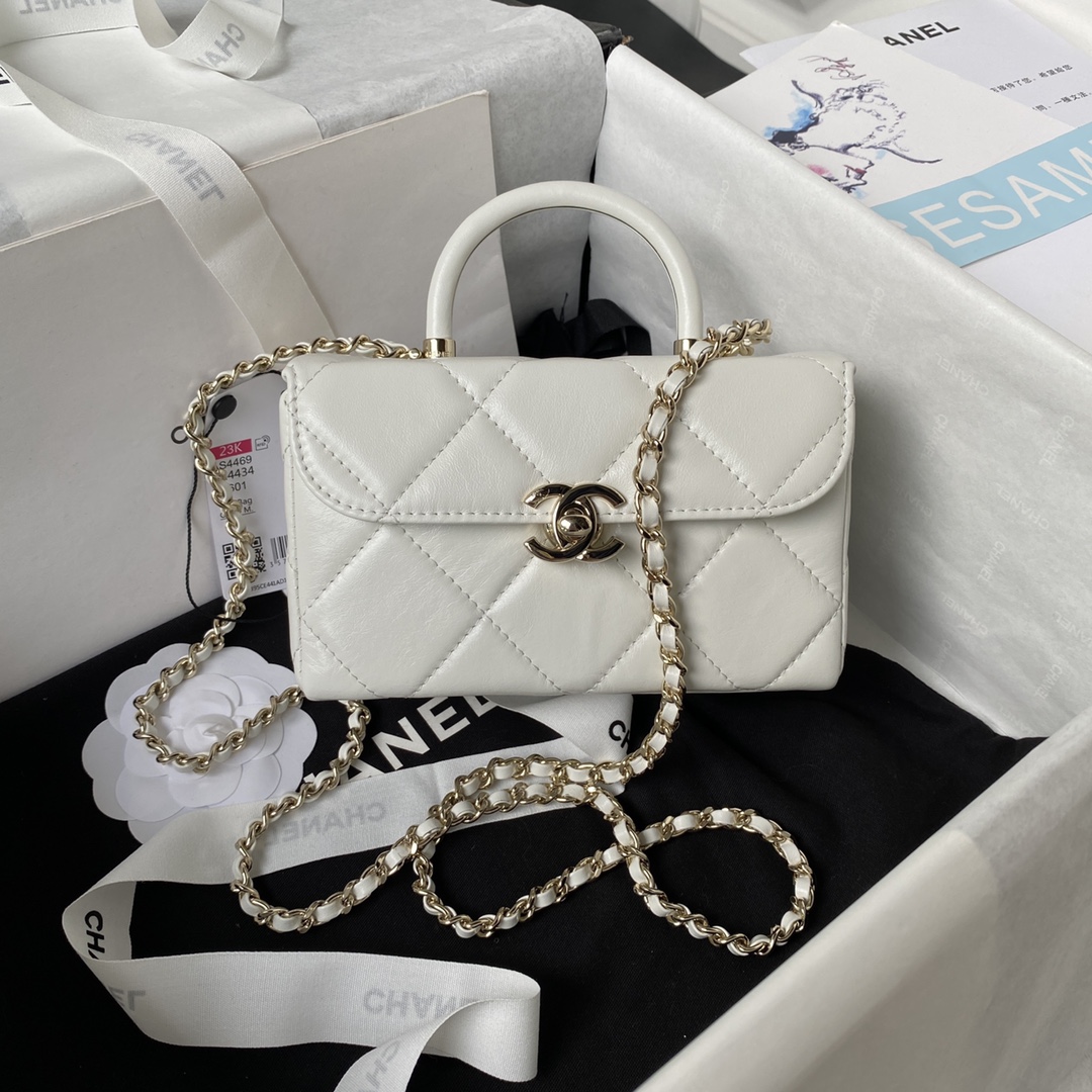 Bagsaaa Ch**el Mini Box Bag White AS4469 - 10.5 × 17 × 8 cm