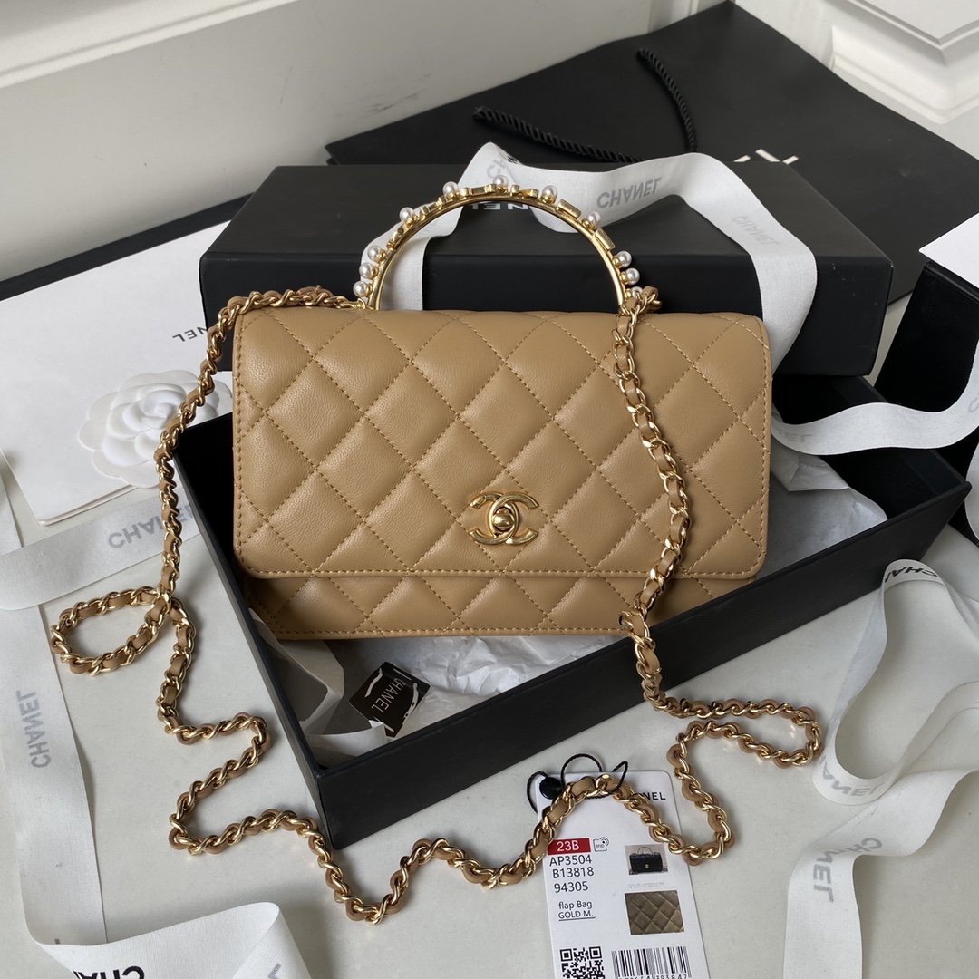 Bagsaaa Ch**el Wallet On Chain Beige AP3504 - 12.3 × 19.2 × 3.5 cm