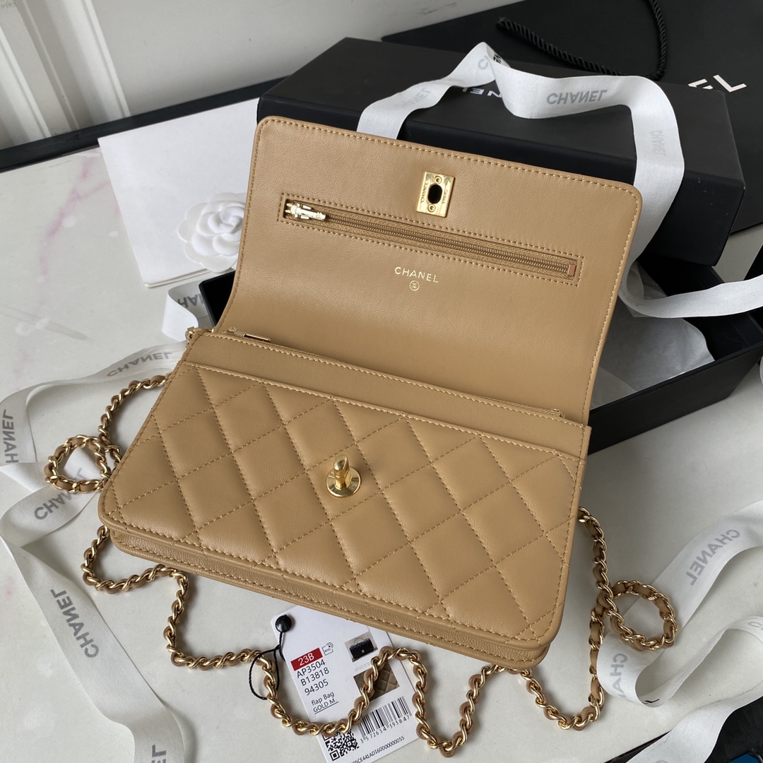 Bagsaaa Ch**el Wallet On Chain Beige AP3504 - 12.3 × 19.2 × 3.5 cm