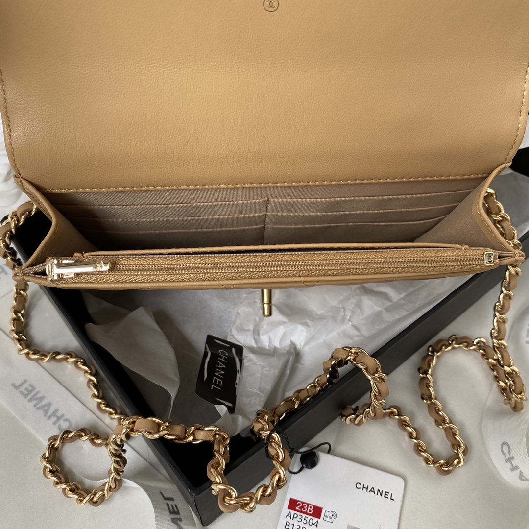 Bagsaaa Ch**el Wallet On Chain Beige AP3504 - 12.3 × 19.2 × 3.5 cm