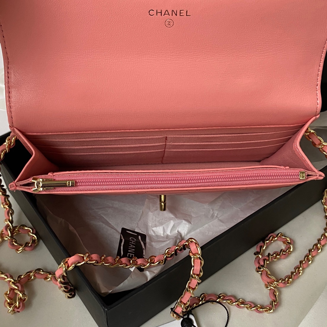 Bagsaaa Ch**el Wallet On Chain Pink AP3504 - 12.3 × 19.2 × 3.5 cm