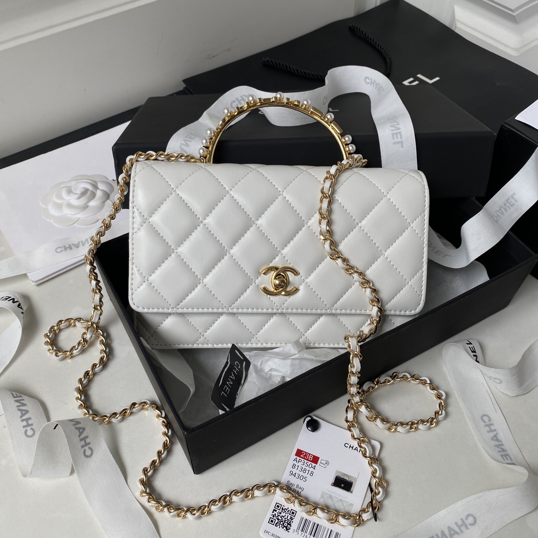 Bagsaaa Ch**el Wallet On Chain White AP3504 - 12.3 × 19.2 × 3.5 cm