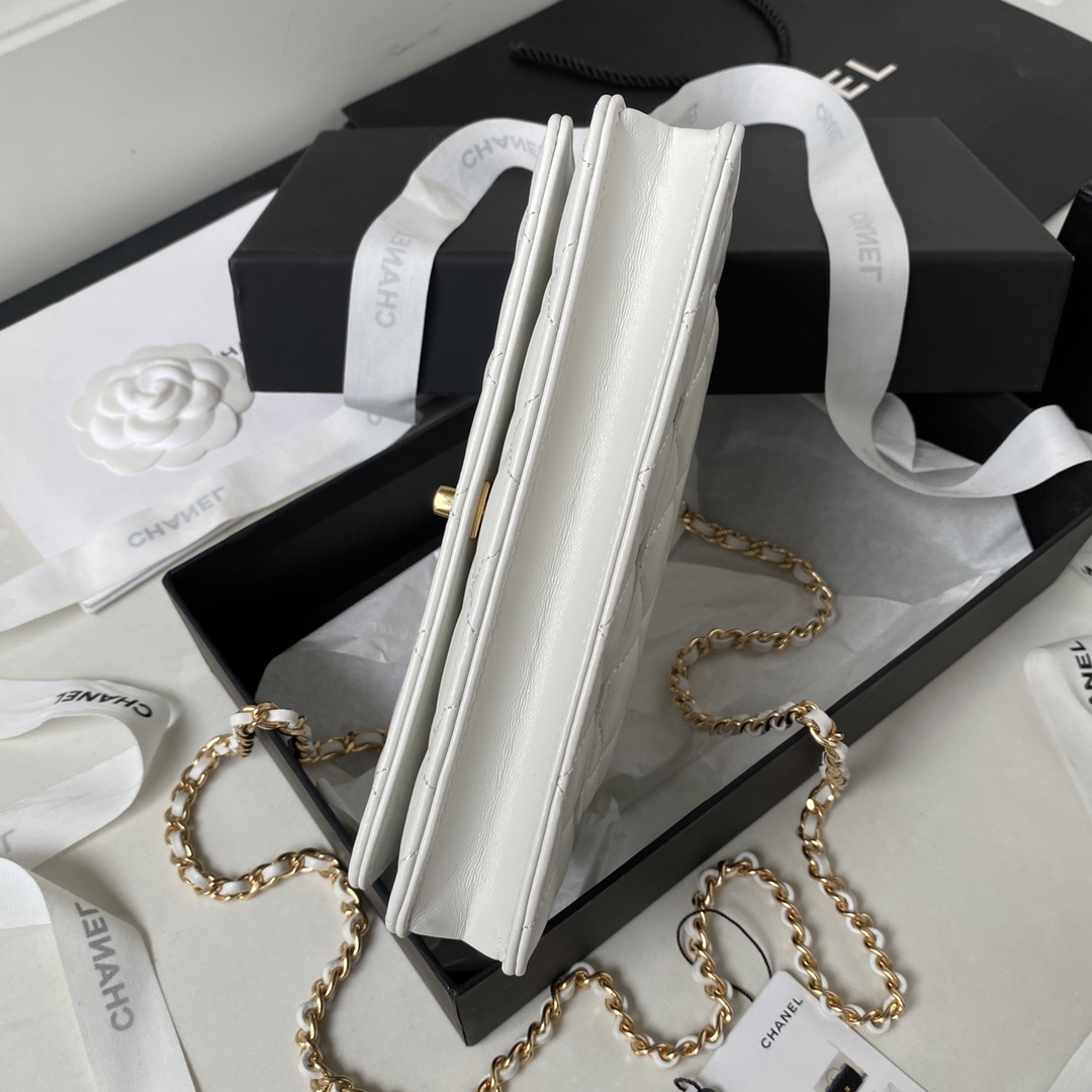 Bagsaaa Ch**el Wallet On Chain White AP3504 - 12.3 × 19.2 × 3.5 cm