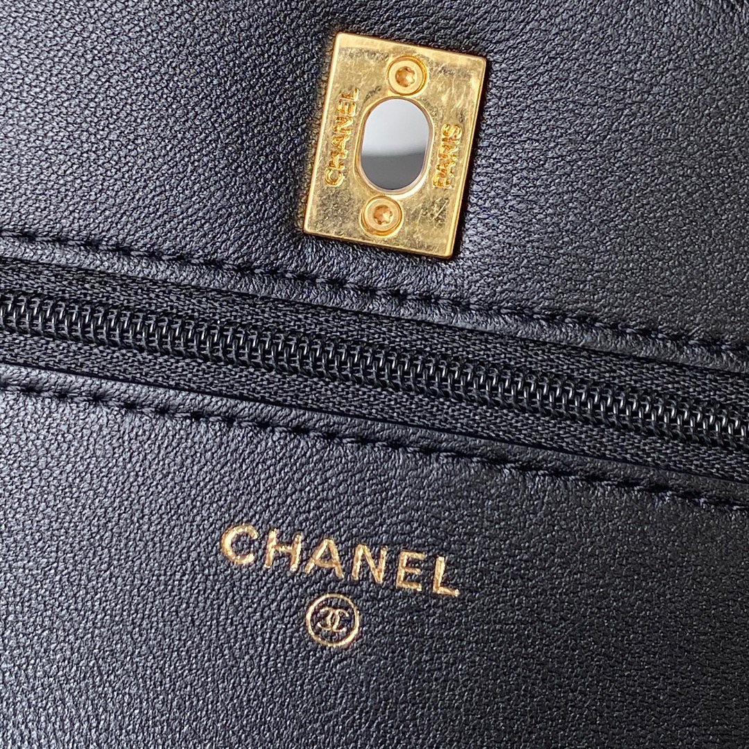 Bagsaaa Ch**el Wallet On Chain Black AP3504 - 12.3 × 19.2 × 3.5 cm