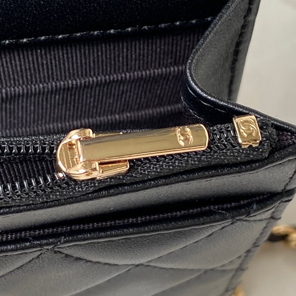 Bagsaaa Ch**el Wallet On Chain Black AP3504 - 12.3 × 19.2 × 3.5 cm