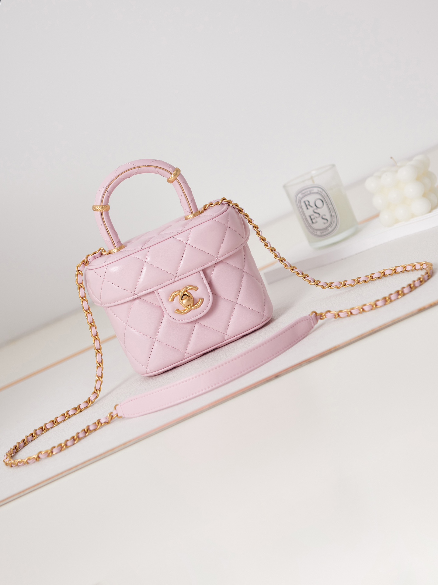 Bagsaaa Ch**el Small Vanity Case Pink AS3973 - 12.5×15×8 cm
