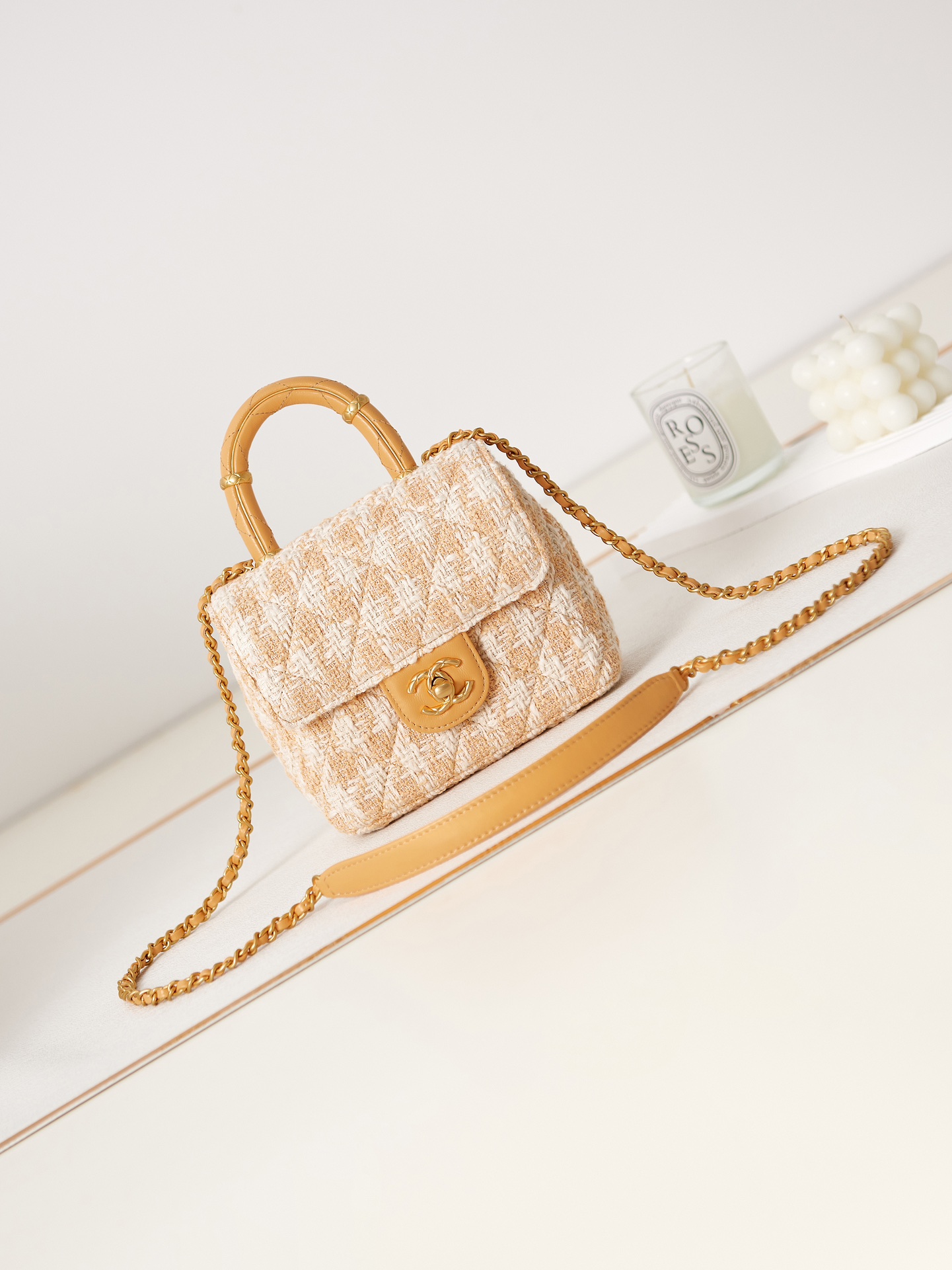 Bagsaaa Ch**el Mini Flap Bag With Top Handle Orange Tweed AS4035 - 15×15.5×7.5 cm