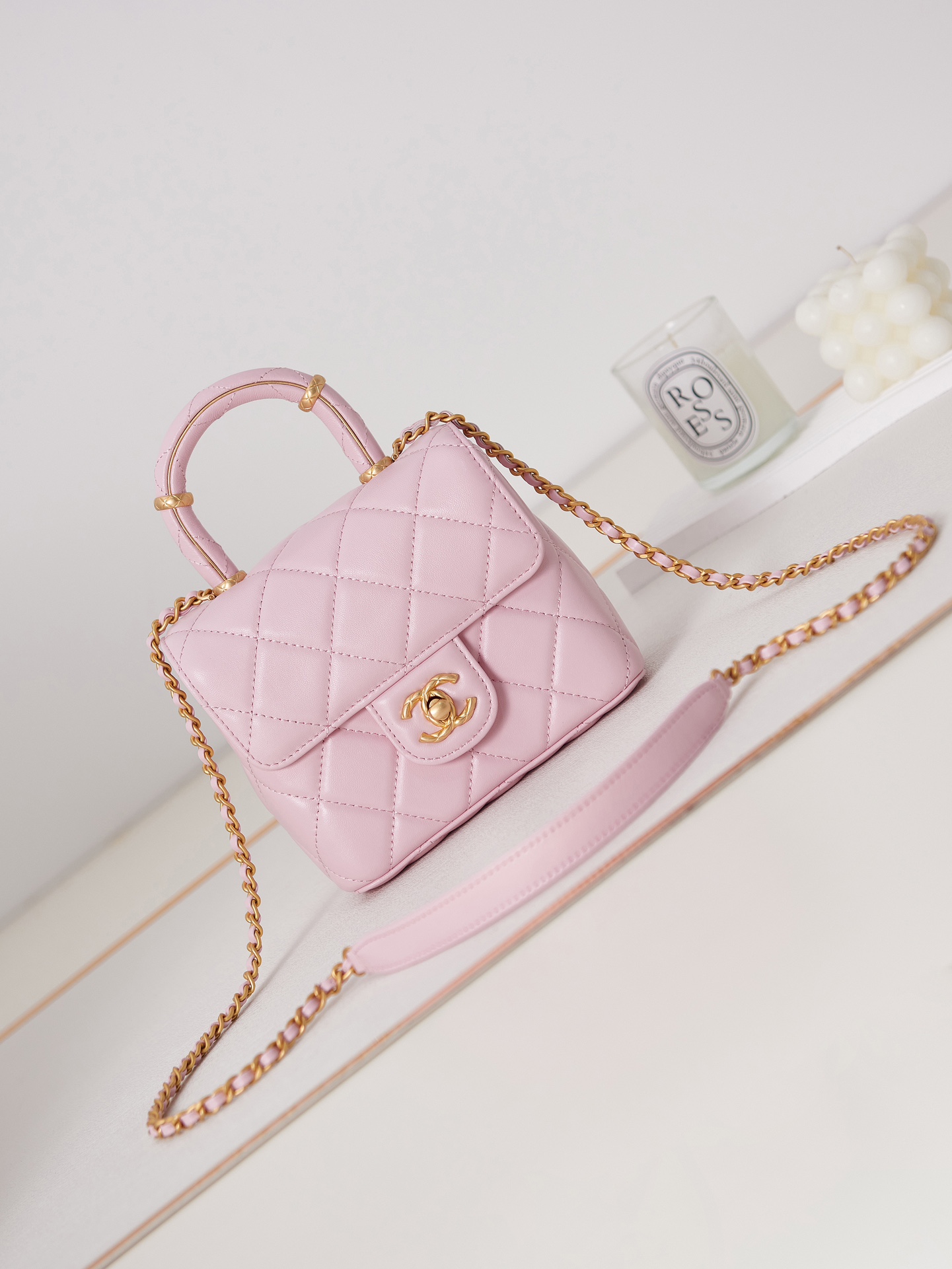 Bagsaaa Ch**el Mini Flap Bag With Top Handle Light Pink AS4035 - 15×15.5×7.5 cm