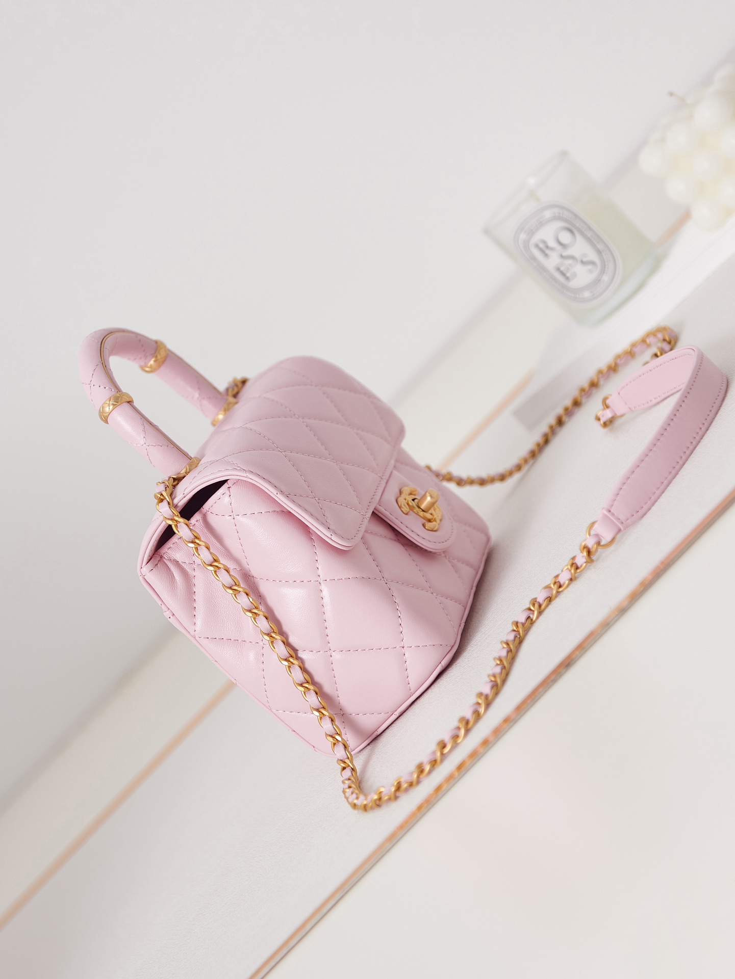 Bagsaaa Ch**el Mini Flap Bag With Top Handle Light Pink AS4035 - 15×15.5×7.5 cm