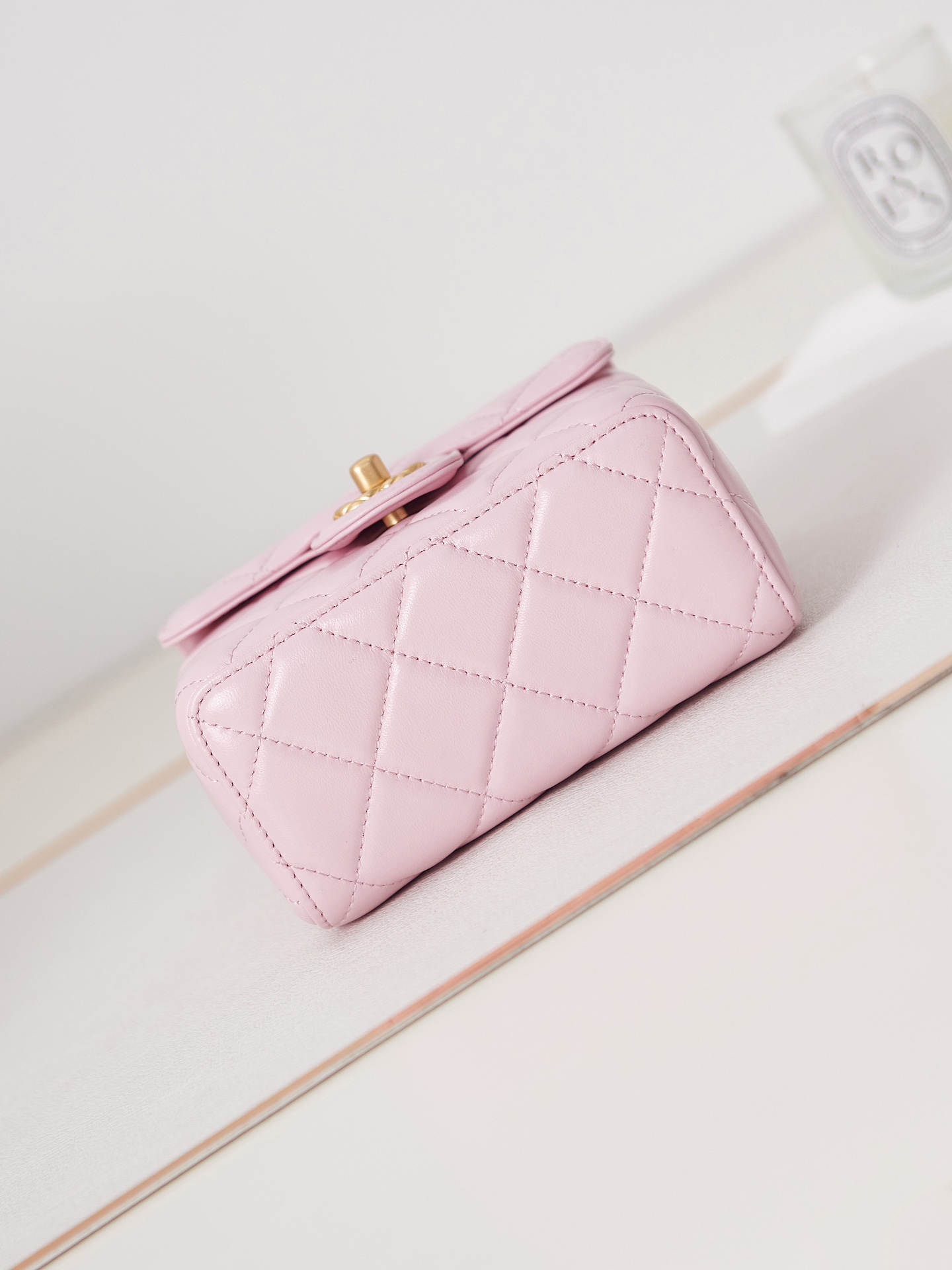 Bagsaaa Ch**el Mini Flap Bag With Top Handle Light Pink AS4035 - 15×15.5×7.5 cm