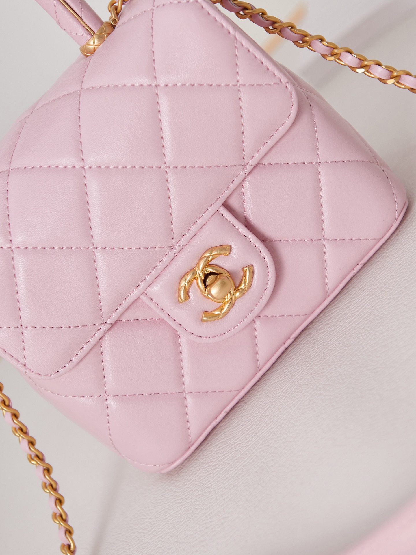 Bagsaaa Ch**el Mini Flap Bag With Top Handle Light Pink AS4035 - 15×15.5×7.5 cm