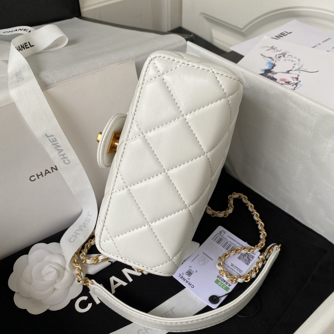 Bagsaaa Ch**el Mini Flap Bag With Top Handle White AS4035 - 15×15.5×7.5 cm