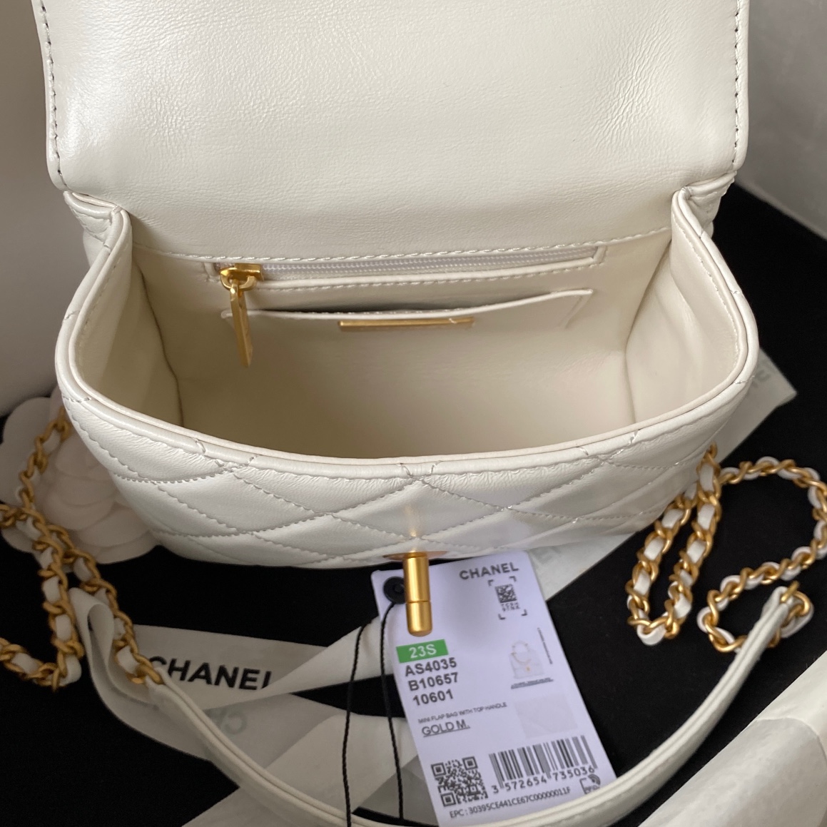 Bagsaaa Ch**el Mini Flap Bag With Top Handle White AS4035 - 15×15.5×7.5 cm