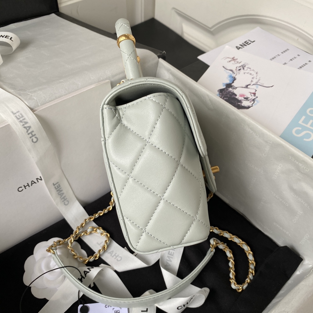 Bagsaaa Ch**el Mini Flap Bag With Top Handle Light Gray AS4035 - 15×15.5×7.5 cm