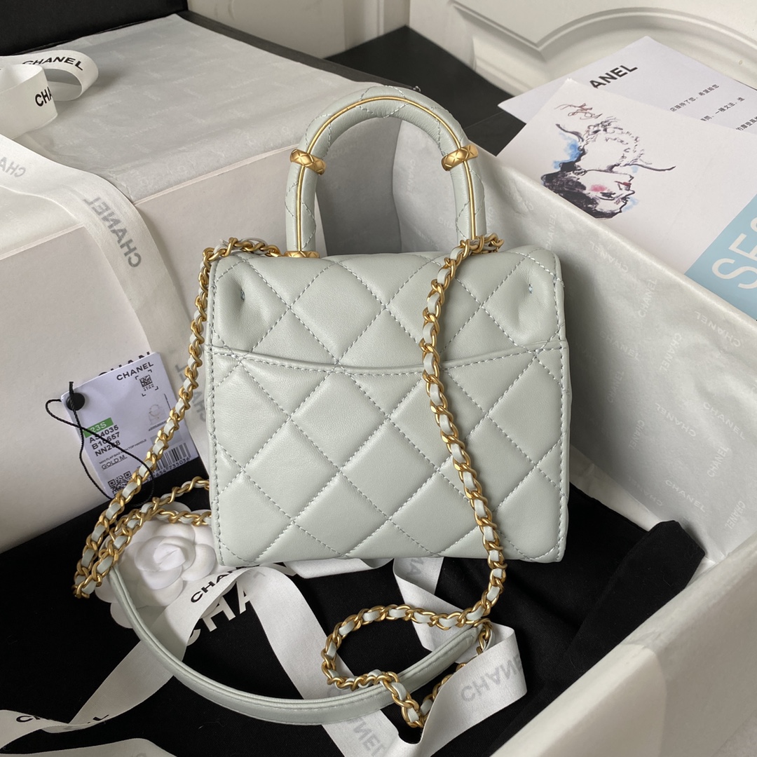 Bagsaaa Ch**el Mini Flap Bag With Top Handle Light Gray AS4035 - 15×15.5×7.5 cm