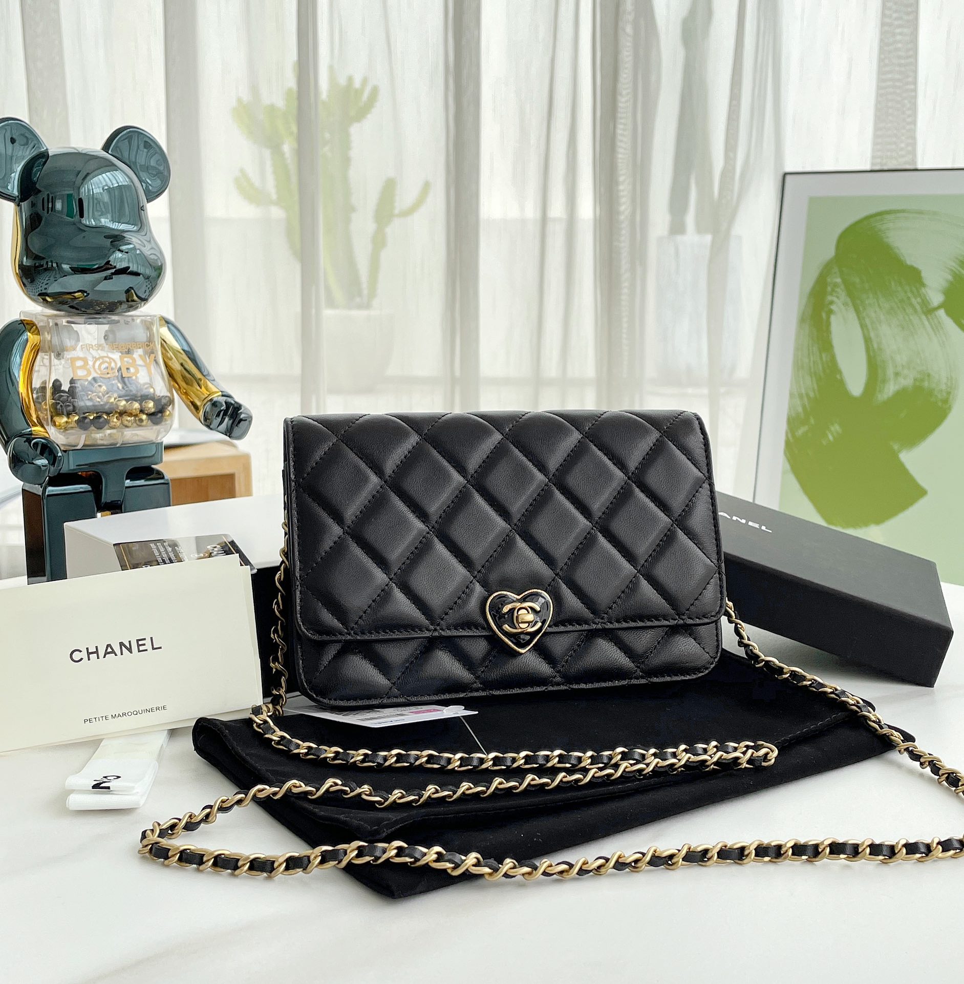 Bagsaaa Ch**el Wallet On Chain Black AP3285 - 12.3 × 19.2 × 3.5 cm