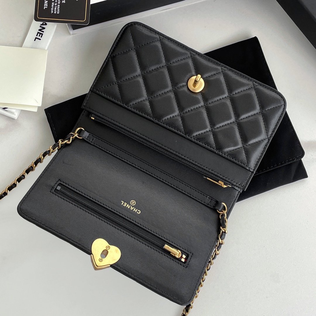 Bagsaaa Ch**el Wallet On Chain Black AP3285 - 12.3 × 19.2 × 3.5 cm