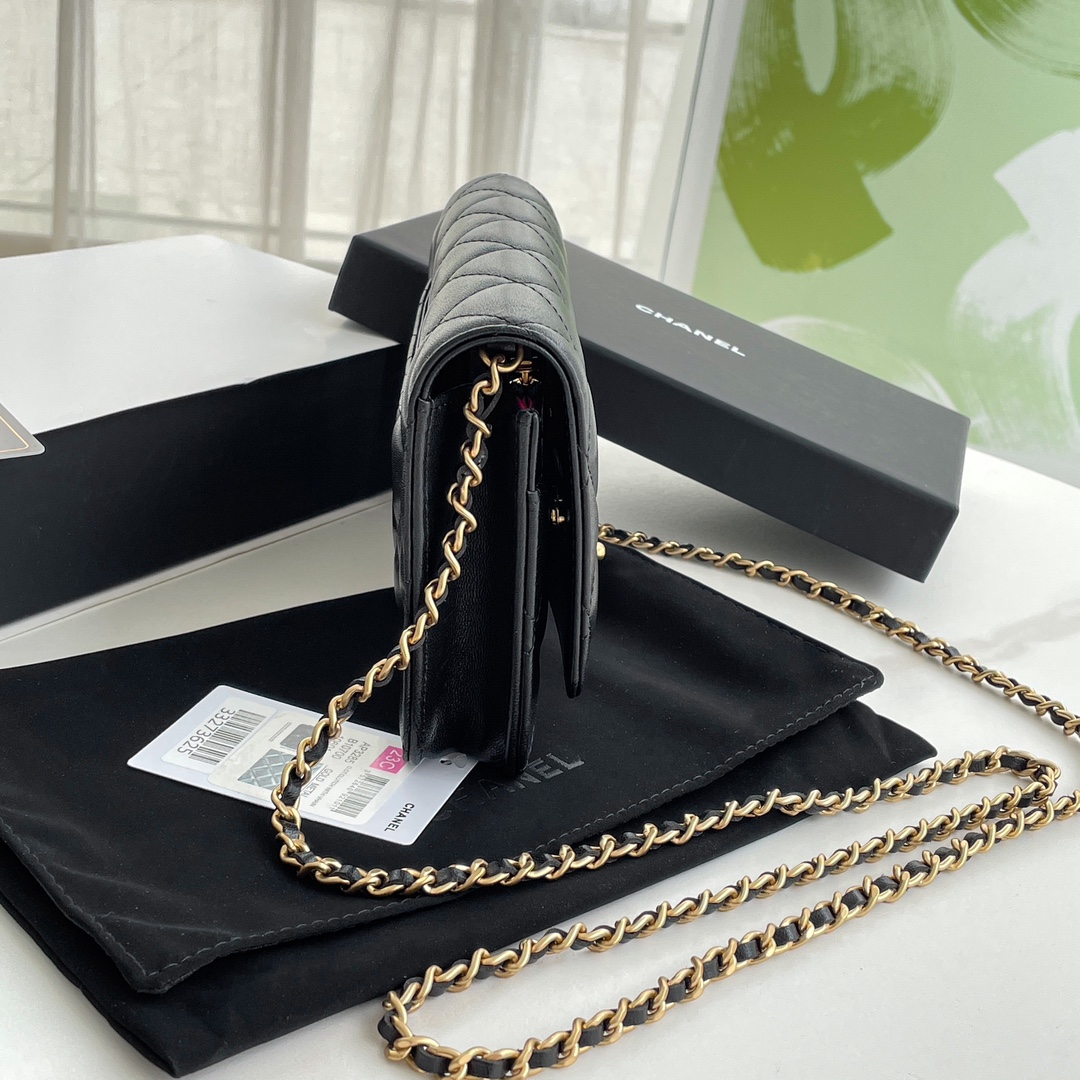 Bagsaaa Ch**el Wallet On Chain Black AP3285 - 12.3 × 19.2 × 3.5 cm