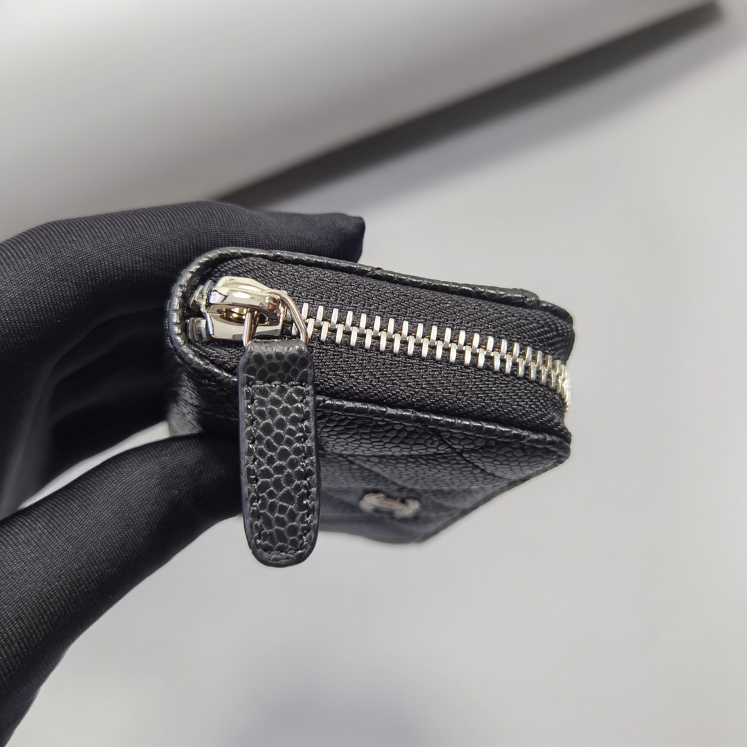 Bagsaaa Ch**el Classic Zipped Coin Purse AP0216 Black & Silver Hardware - 7.5 × 11 × 2 cm