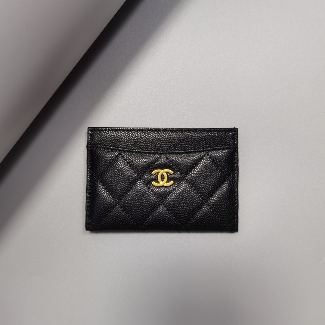 Bagsaaa Ch**el Classic Card Holder AP0213 Grained Calfskin Black - 7.5 × 11.2 × 0.5 cm