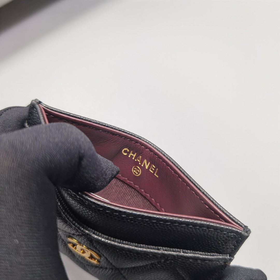 Bagsaaa Ch**el Classic Card Holder AP0213 Grained Calfskin Black - 7.5 × 11.2 × 0.5 cm
