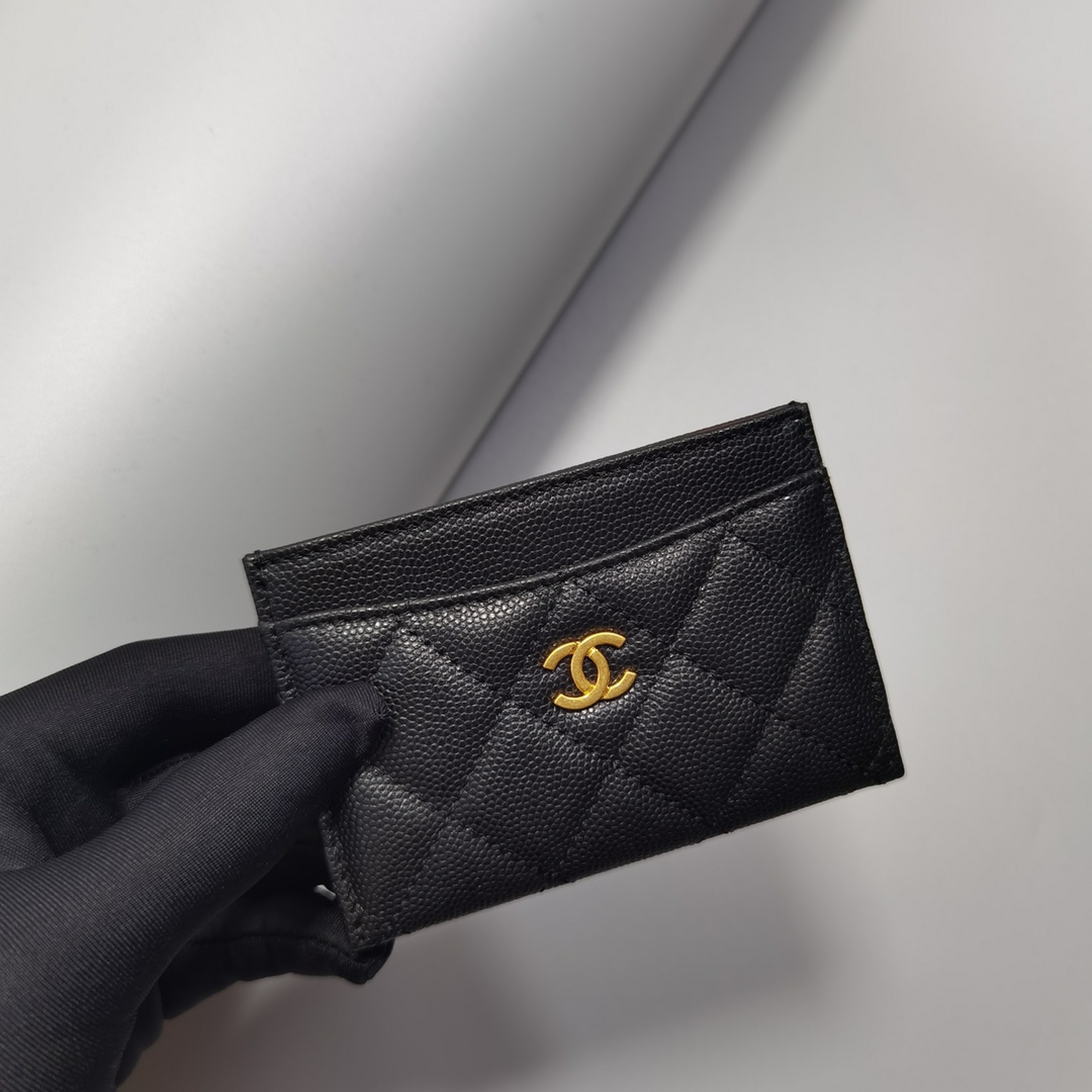 Bagsaaa Ch**el Classic Card Holder AP0213 Grained Calfskin Black - 7.5 × 11.2 × 0.5 cm