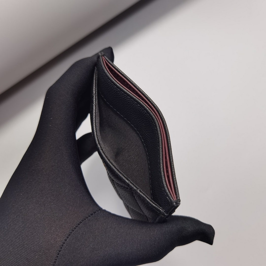 Bagsaaa Ch**el Classic Card Holder AP0213 Grained Calfskin Black - 7.5 × 11.2 × 0.5 cm