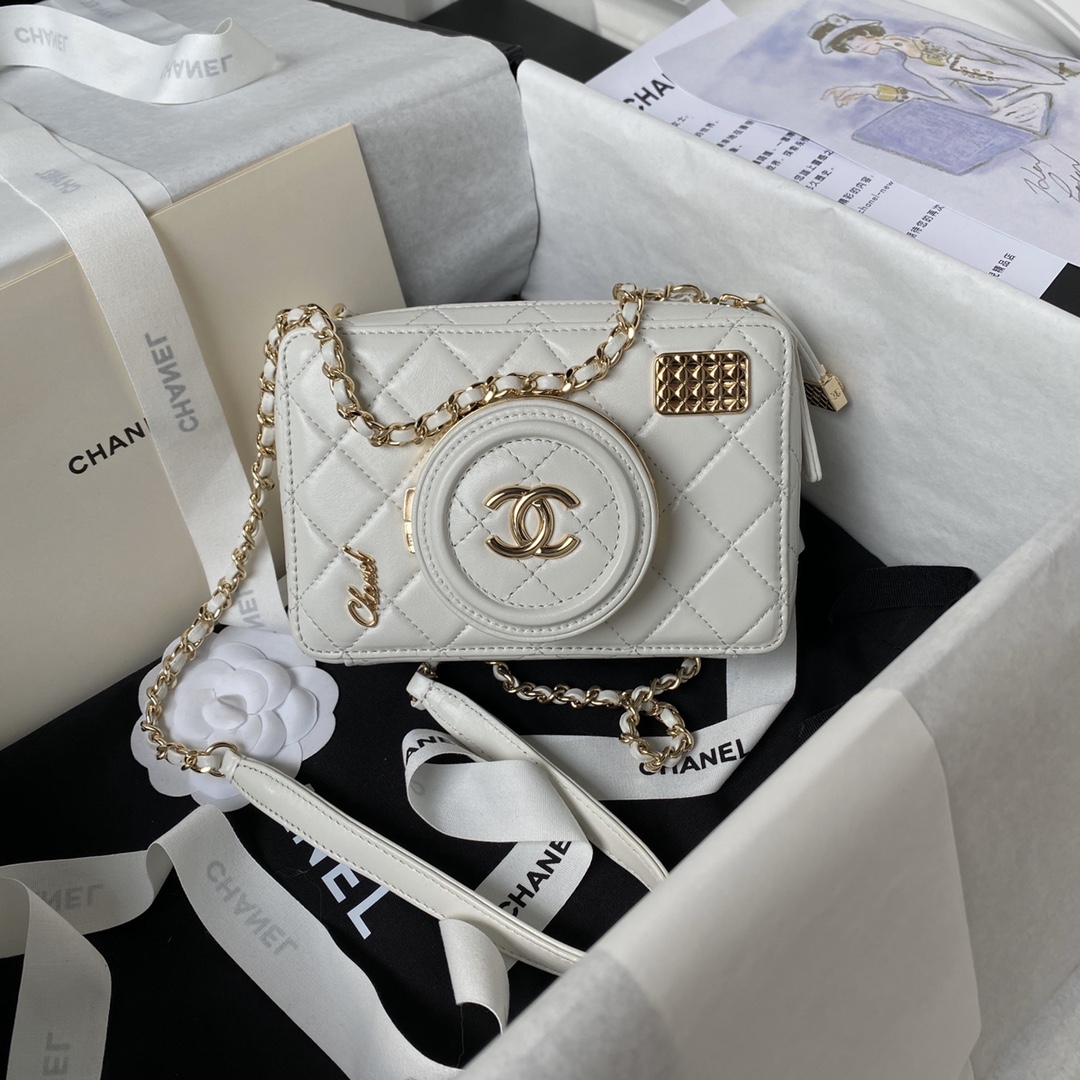 Bagsaaa Ch**el Camera Bag AS4817 White - 11.5 × 16 × 6 cm