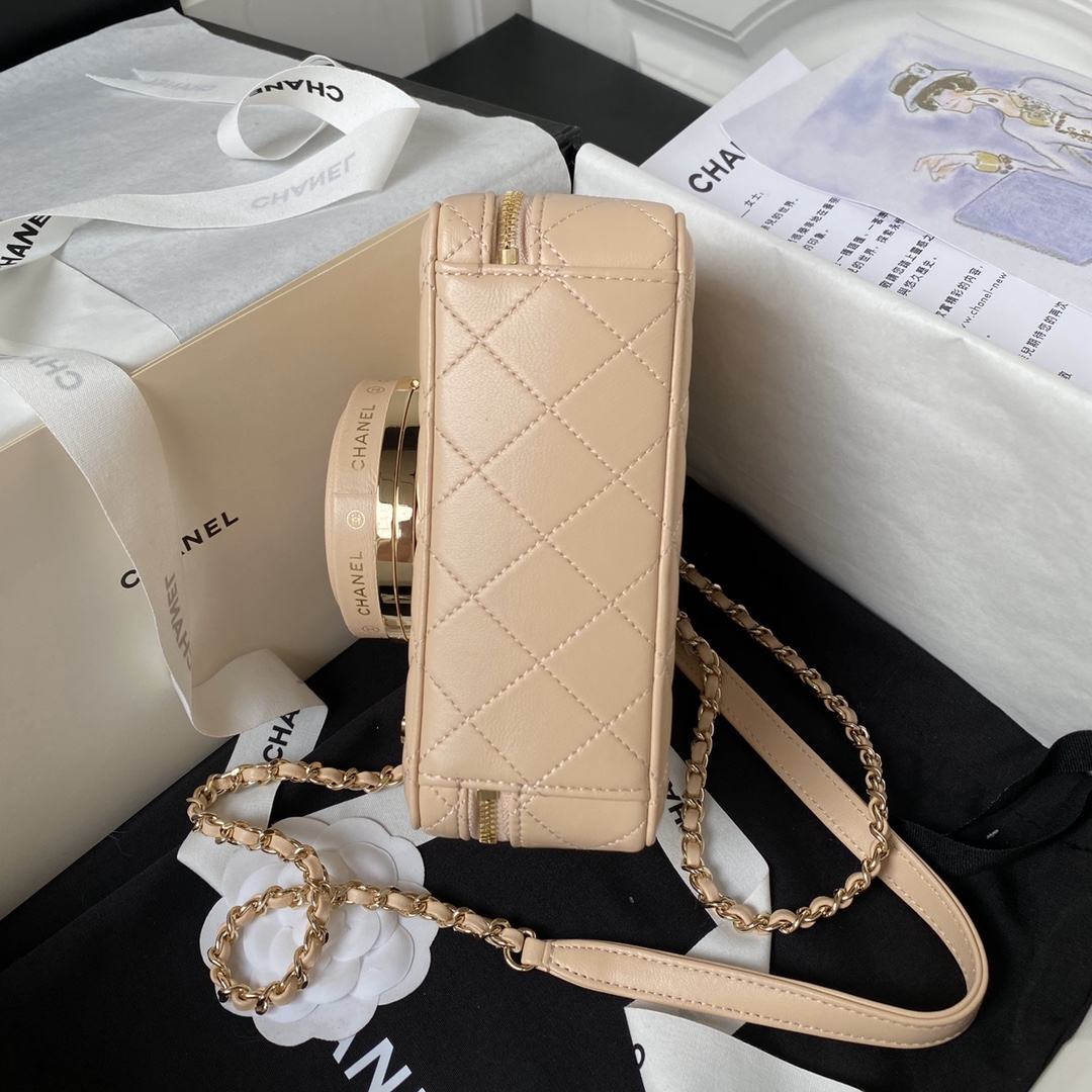 Bagsaaa Ch**el Camera Bag AS4817 Beige - 11.5 × 16 × 6 cm