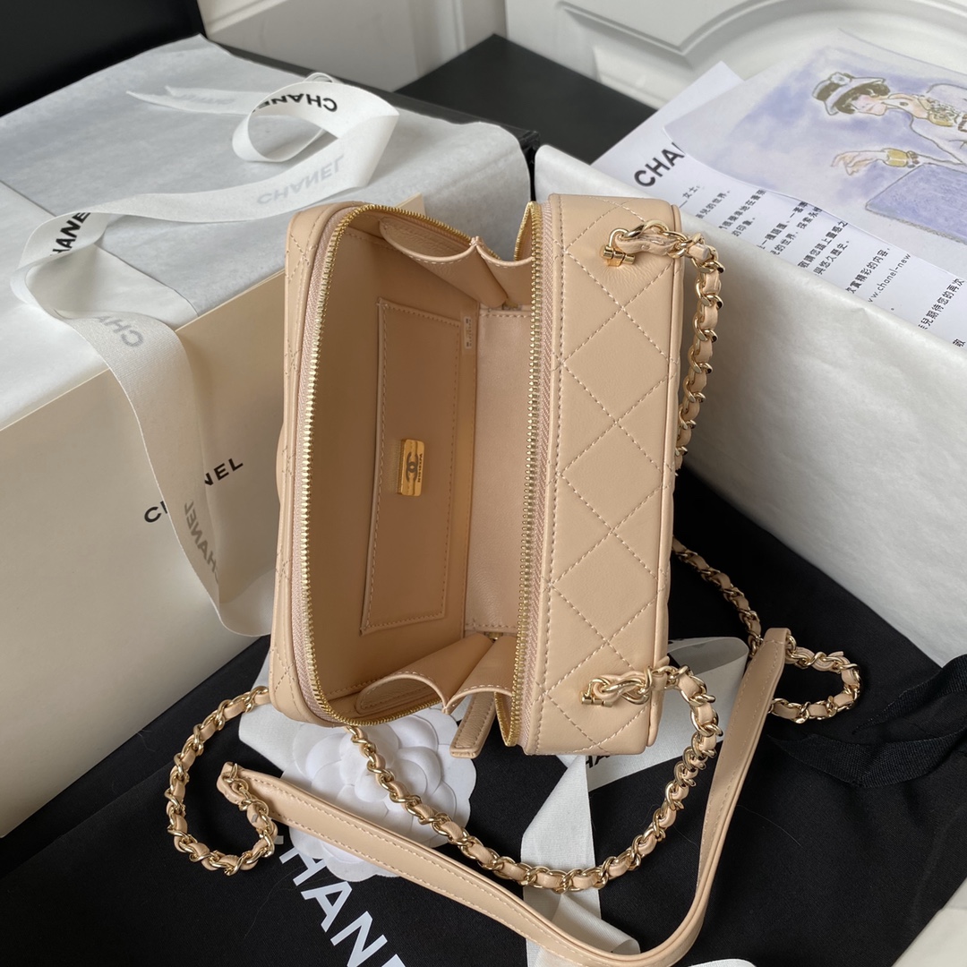 Bagsaaa Ch**el Camera Bag AS4817 Beige - 11.5 × 16 × 6 cm