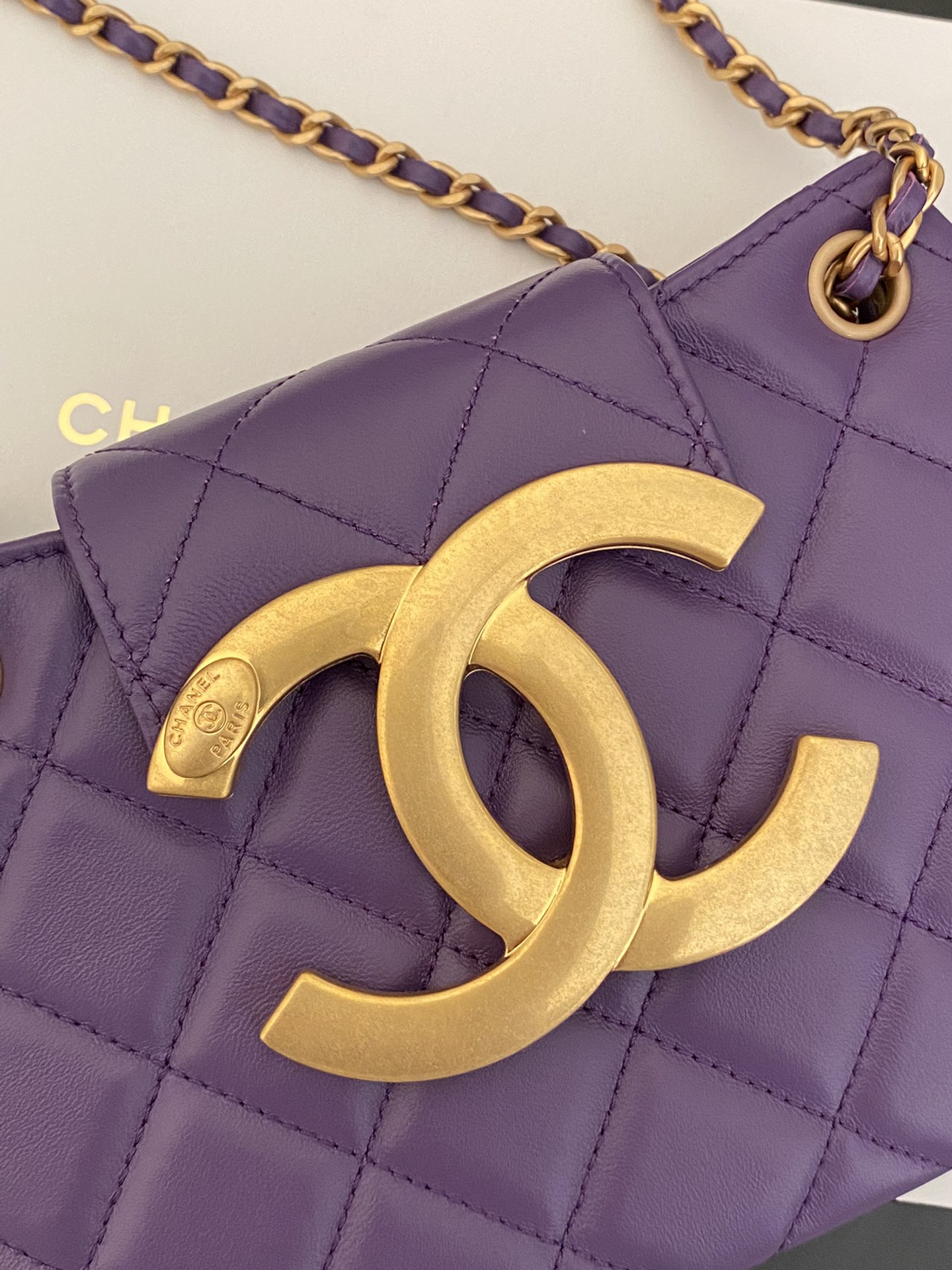 Bagsaaa Ch**el Small Messenger Bag AS4609 Purple - 14 × 21 × 5 cm