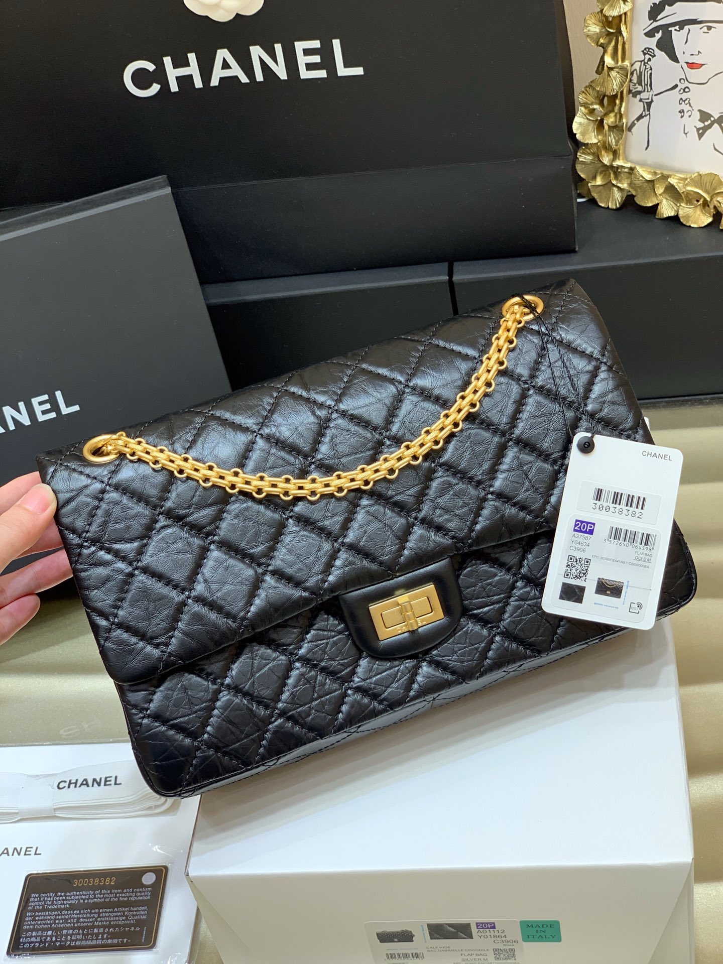 Bagsaaa Ch**el Large 2.55 Handbag A37587 Aged Calfskin Black & Gold Hardware - 19.5 × 28 × 7.5 cm