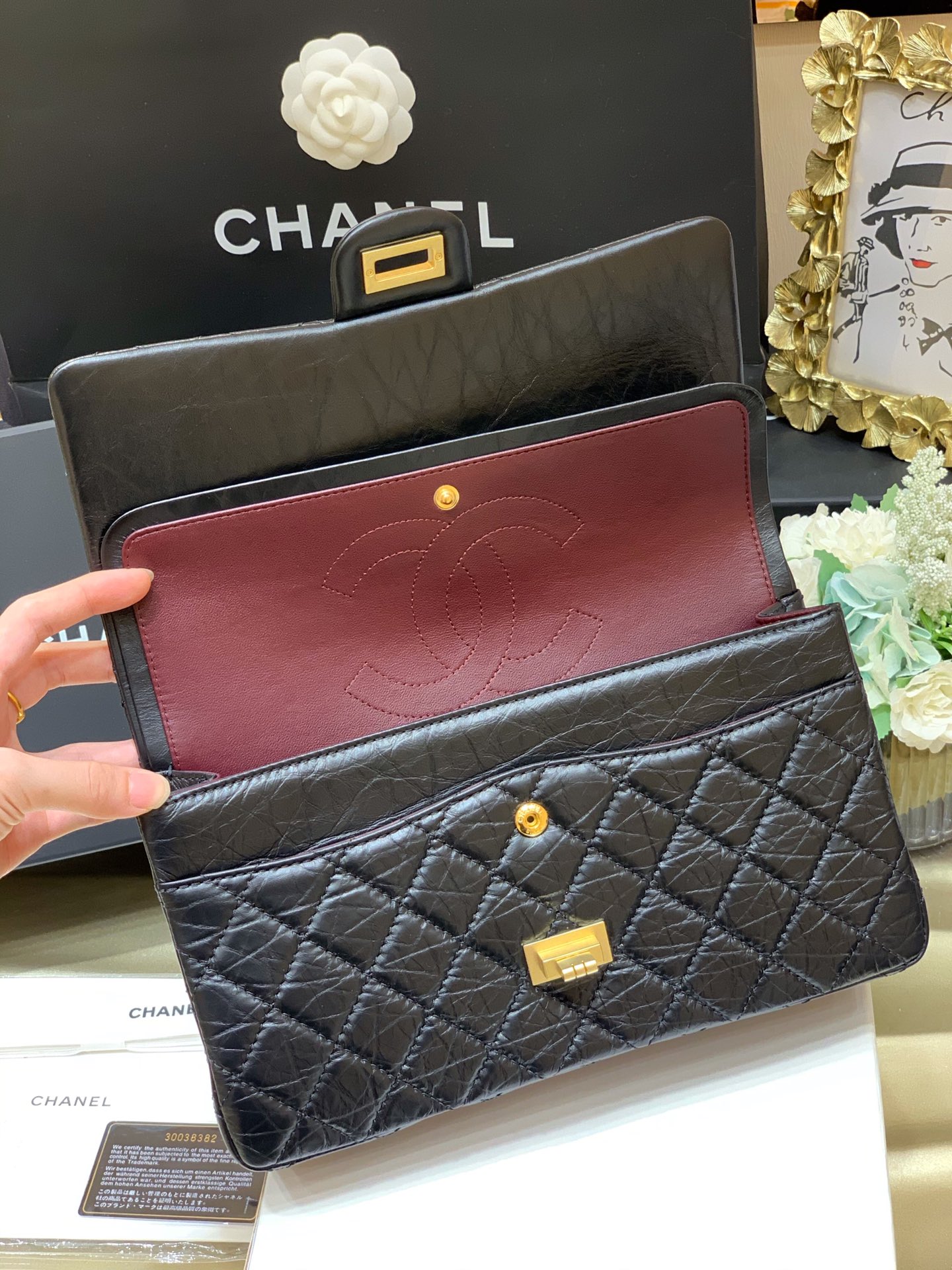 Bagsaaa Ch**el Large 2.55 Handbag A37587 Aged Calfskin Black & Gold Hardware - 19.5 × 28 × 7.5 cm