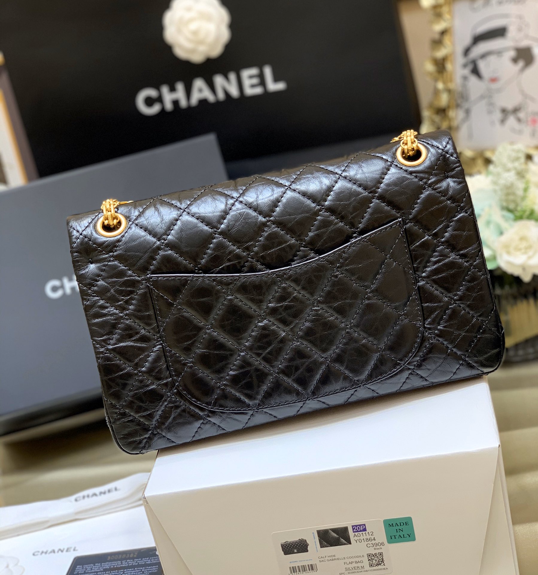 Bagsaaa Ch**el Large 2.55 Handbag A37587 Aged Calfskin Black & Gold Hardware - 19.5 × 28 × 7.5 cm