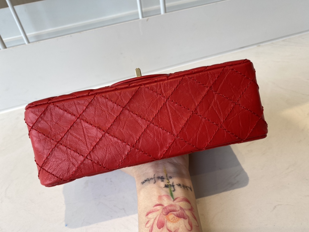 Bagsaaa Ch**el Mini 2.55 Handbag AS0874 Aged Calfskin Red - 15.5 × 20 × 6 cm