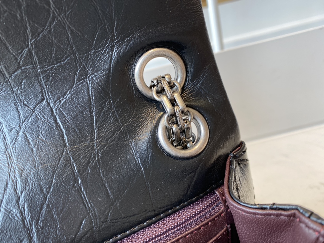 Bagsaaa Ch**el Mini 2.55 Handbag AS0874 Aged Calfskin Black & Silver Hardware - 15.5 × 20 × 6 cm