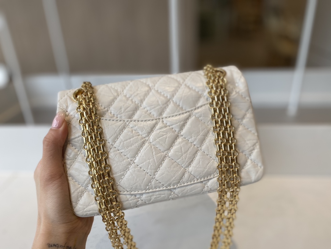Bagsaaa Ch**el Mini 2.55 Handbag AS0874 Aged Calfskin White - 15.5 × 20 × 6 cm