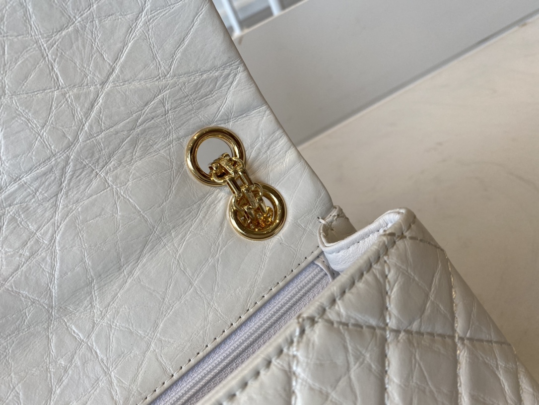Bagsaaa Ch**el Mini 2.55 Handbag AS0874 Aged Calfskin White - 15.5 × 20 × 6 cm