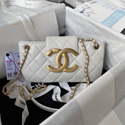Bagsaaa Ch**el Baguette Bag AS4611 White - 11.5 × 24 × 4.5 cm