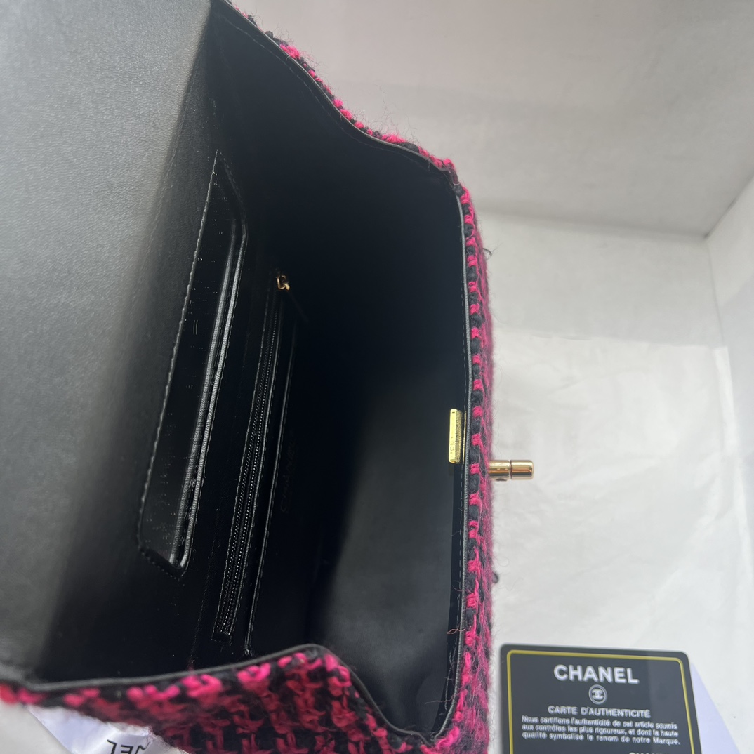 Bagsaaa Ch**el Small Box Bag Wool Tweed Fuchsia & Black AS4470 - 13.5 × 19 × 8 cm