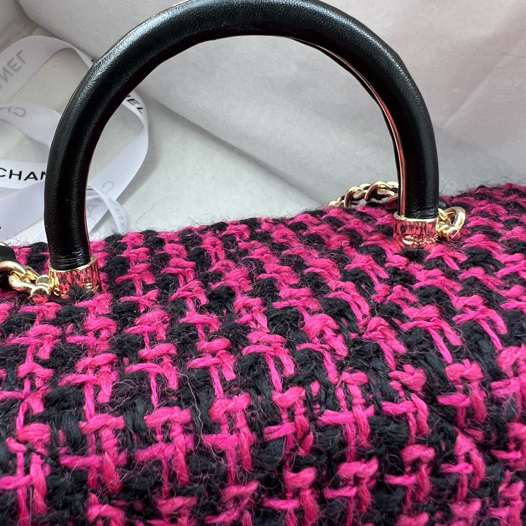 Bagsaaa Ch**el Small Box Bag Wool Tweed Fuchsia & Black AS4470 - 13.5 × 19 × 8 cm