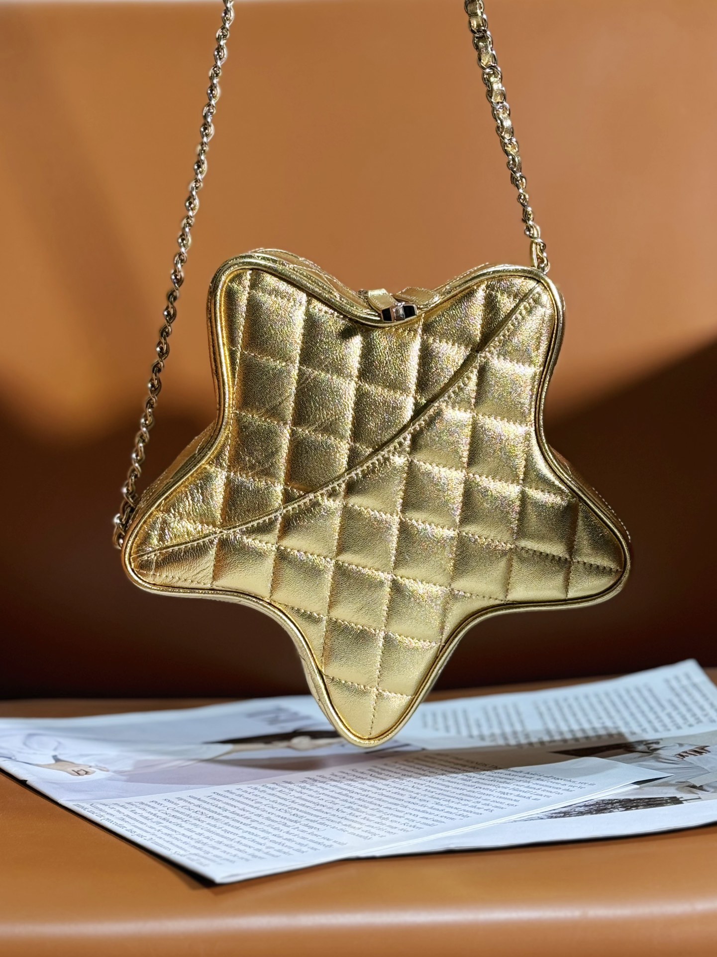 Bagsaaa Ch**el Star Handbag AS4579 Gold - 22.5 × 22.5 × 6 cm