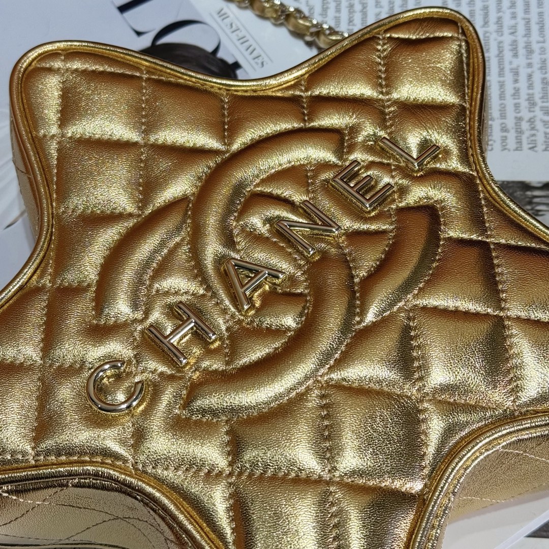 Bagsaaa Ch**el Star Handbag AS4579 Gold - 22.5 × 22.5 × 6 cm
