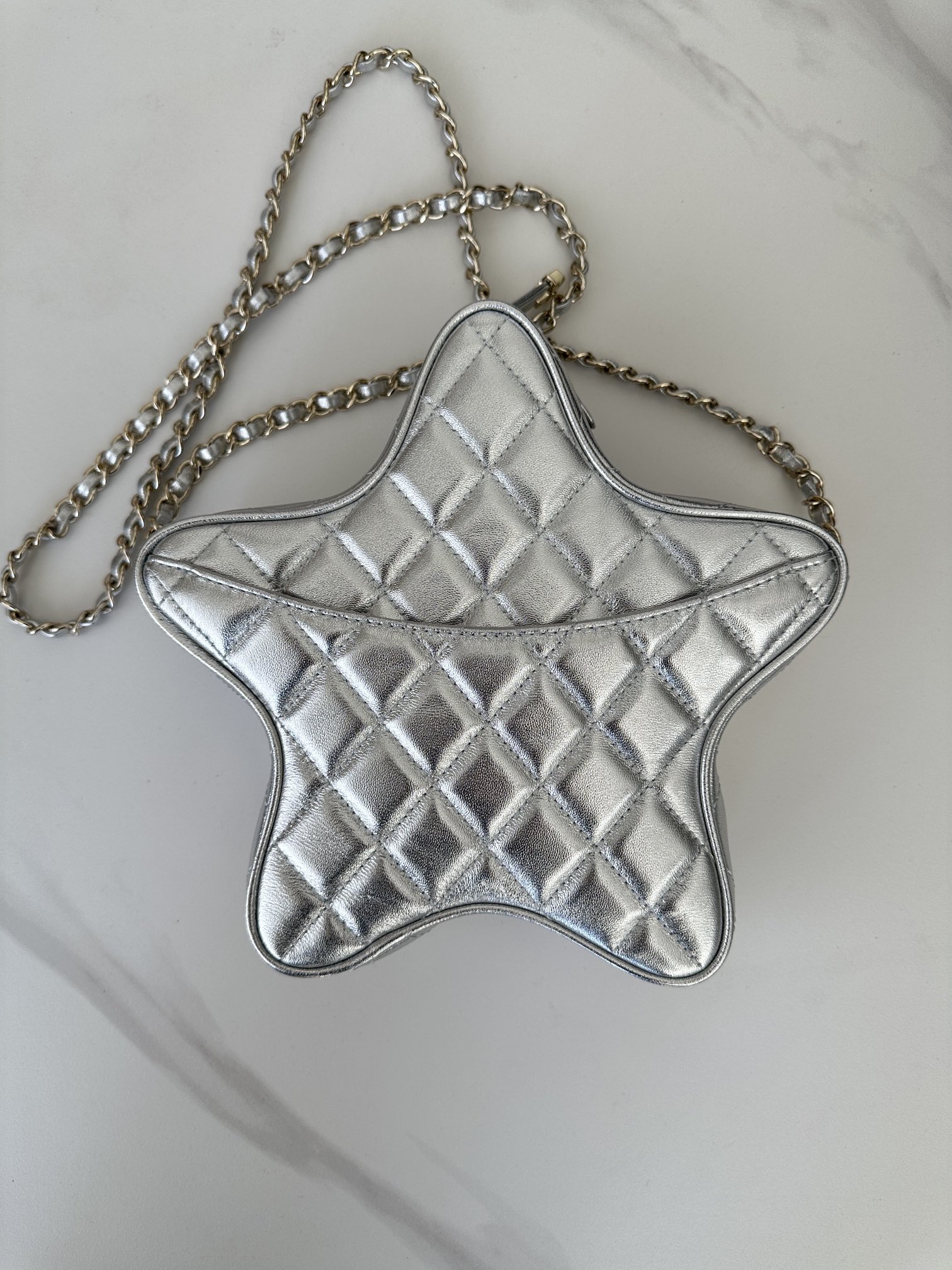 Bagsaaa Ch**el Star Handbag AS4579 Silver - 22.5 × 22.5 × 6 cm
