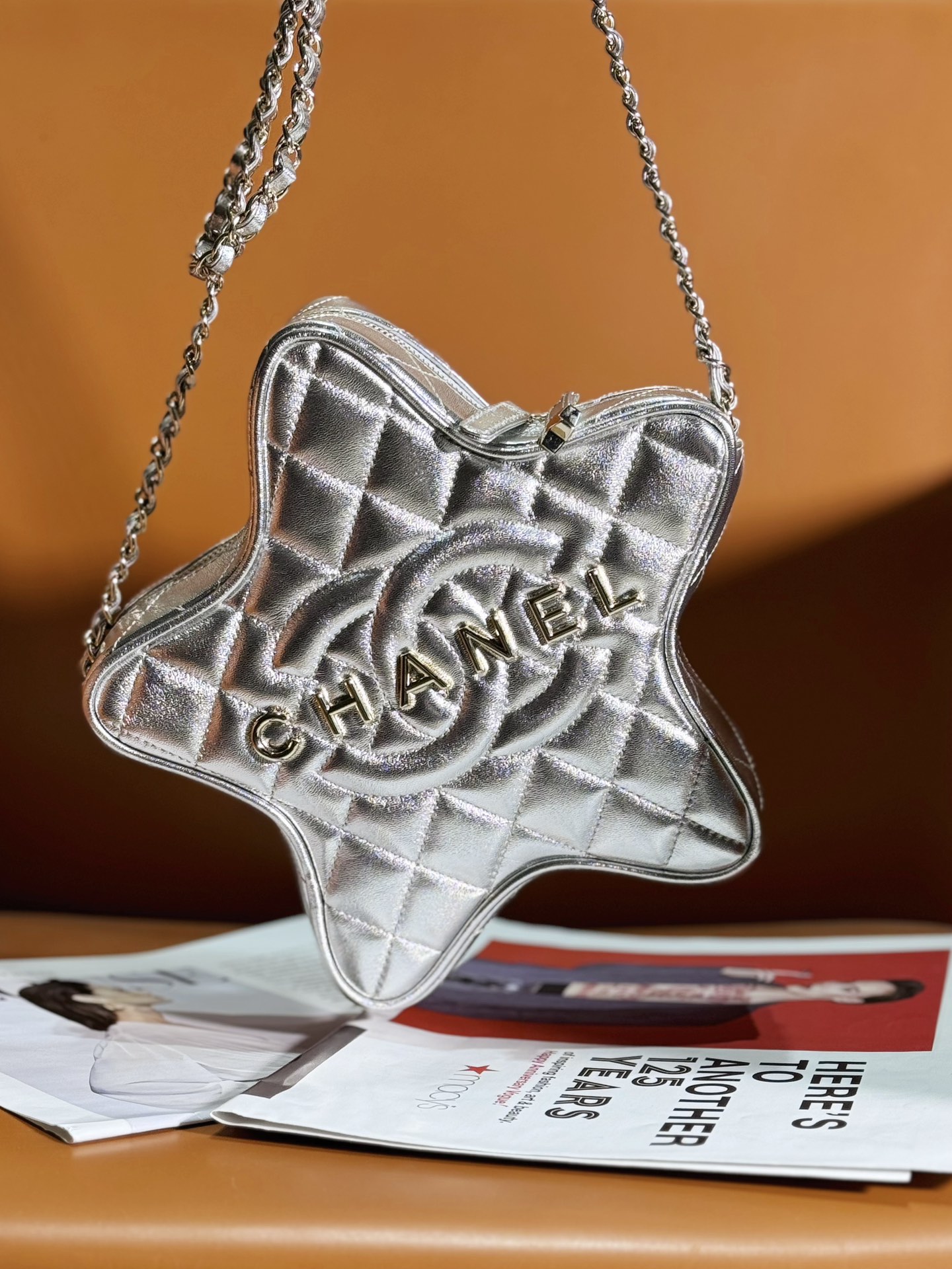 Bagsaaa Ch**el Star Handbag AS4579 Silver - 22.5 × 22.5 × 6 cm