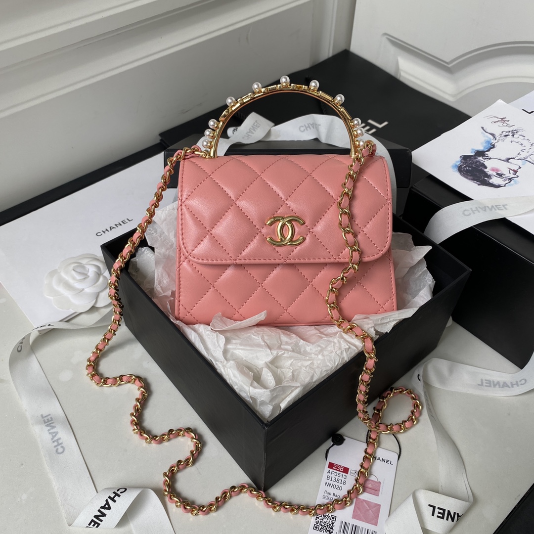 Bagsaaa Ch**el Clutch With Chain Pink AP3513 - 12 × 15 × 6 cm